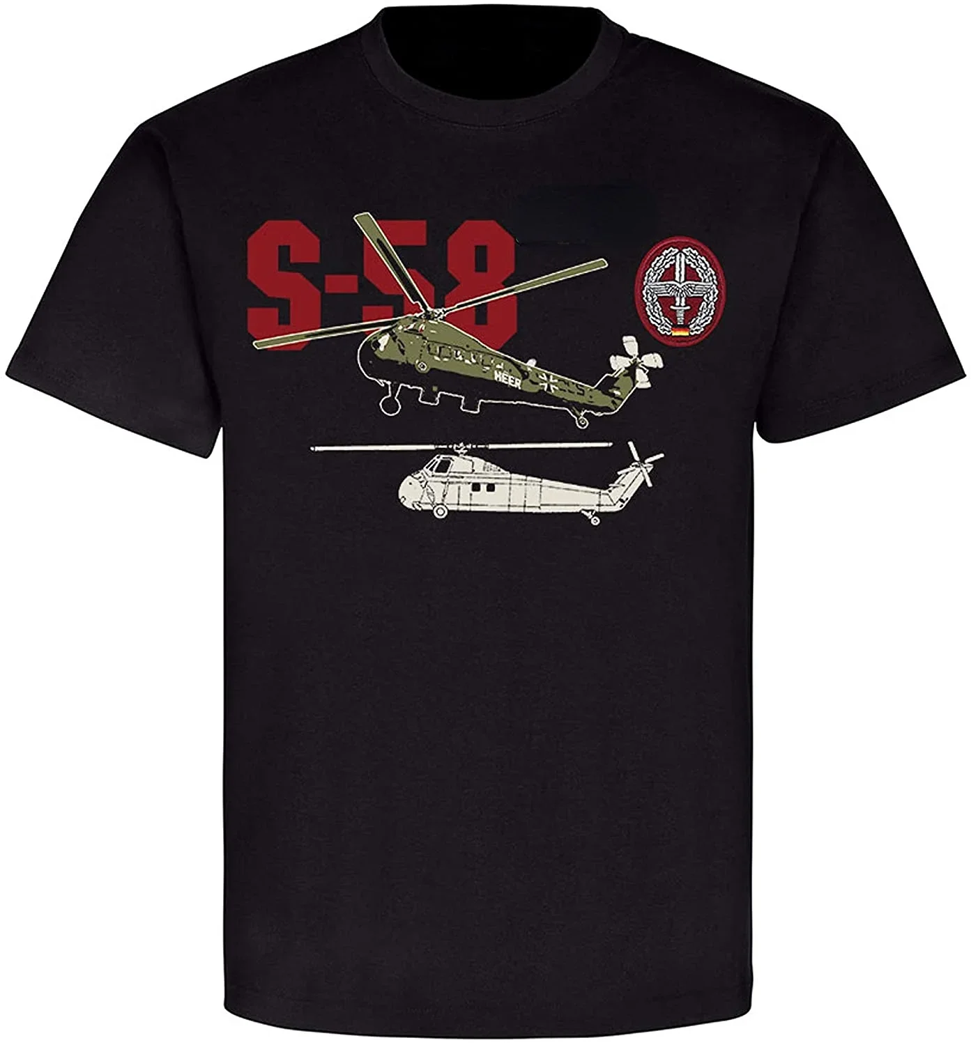 German Army H-34 S-58 Transport Helicopter T-Shirt 100% Cotton O-Neck Summer Short Sleeve Casual Mens T-shirt Size S-3XL