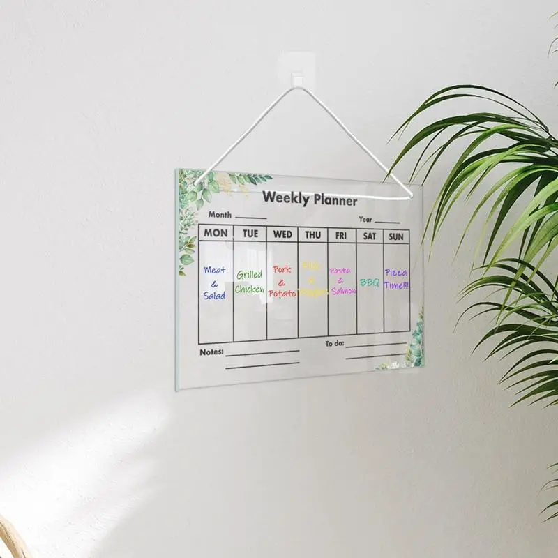 Dry Erase Weekly Planner Acrylic Weekly Plan With 6 Markers Note Board Hanging Erasable Meal Weekly Calendar Office Supplies