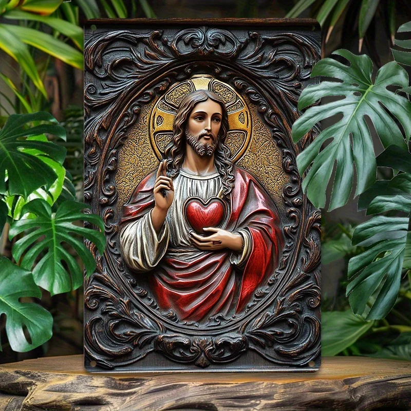 

Elegant Display, Sacred Heart of Jesus Vintage Aluminum Wall Art - 8x12" Metal Tin Sign for Living Room, Dining, Bedroom Decor