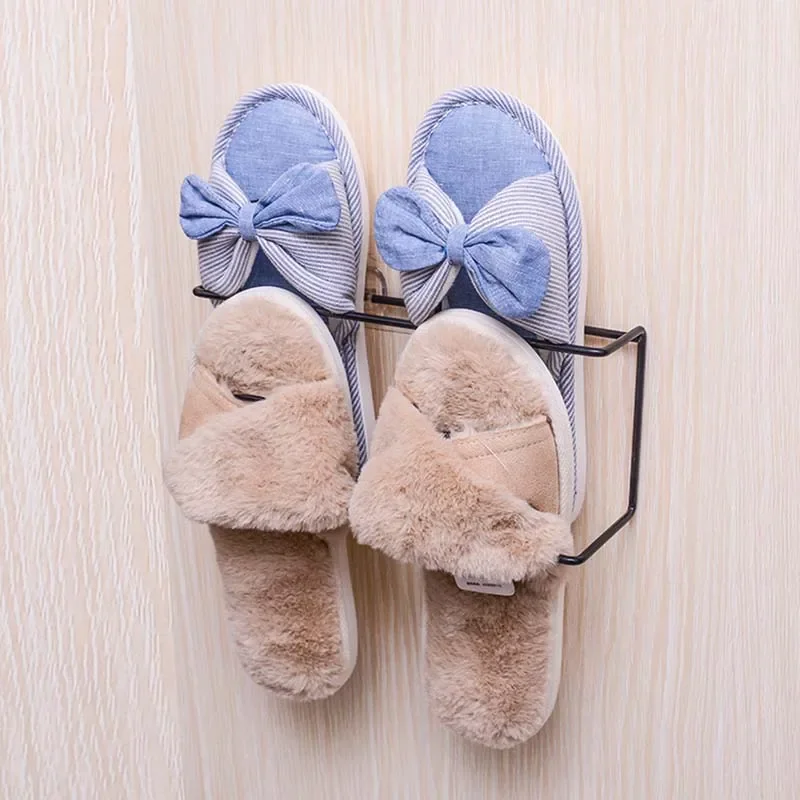 Iron Wall Mounted Shoe Rack Hanging Shoe Holder Hanger Towel Rack Hanger Bathroom Slippers Drain Storage Shelf Organizer