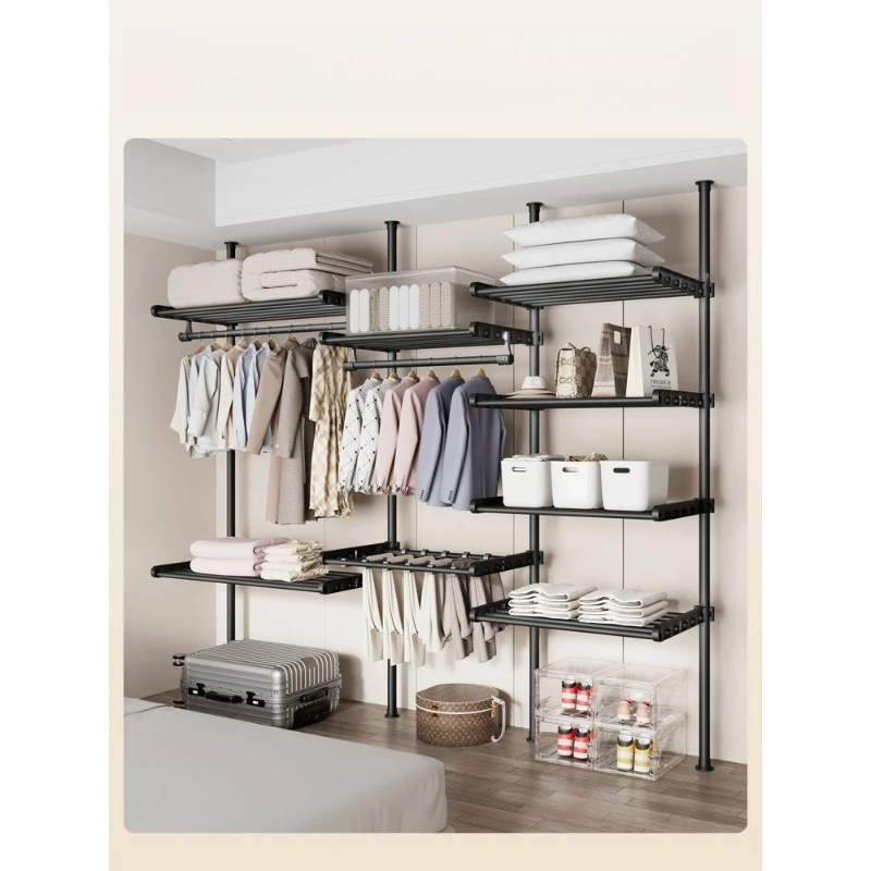 

Aluminum alloy wardrobe household floor rack hanger bedroom hanging rod open cloakroom