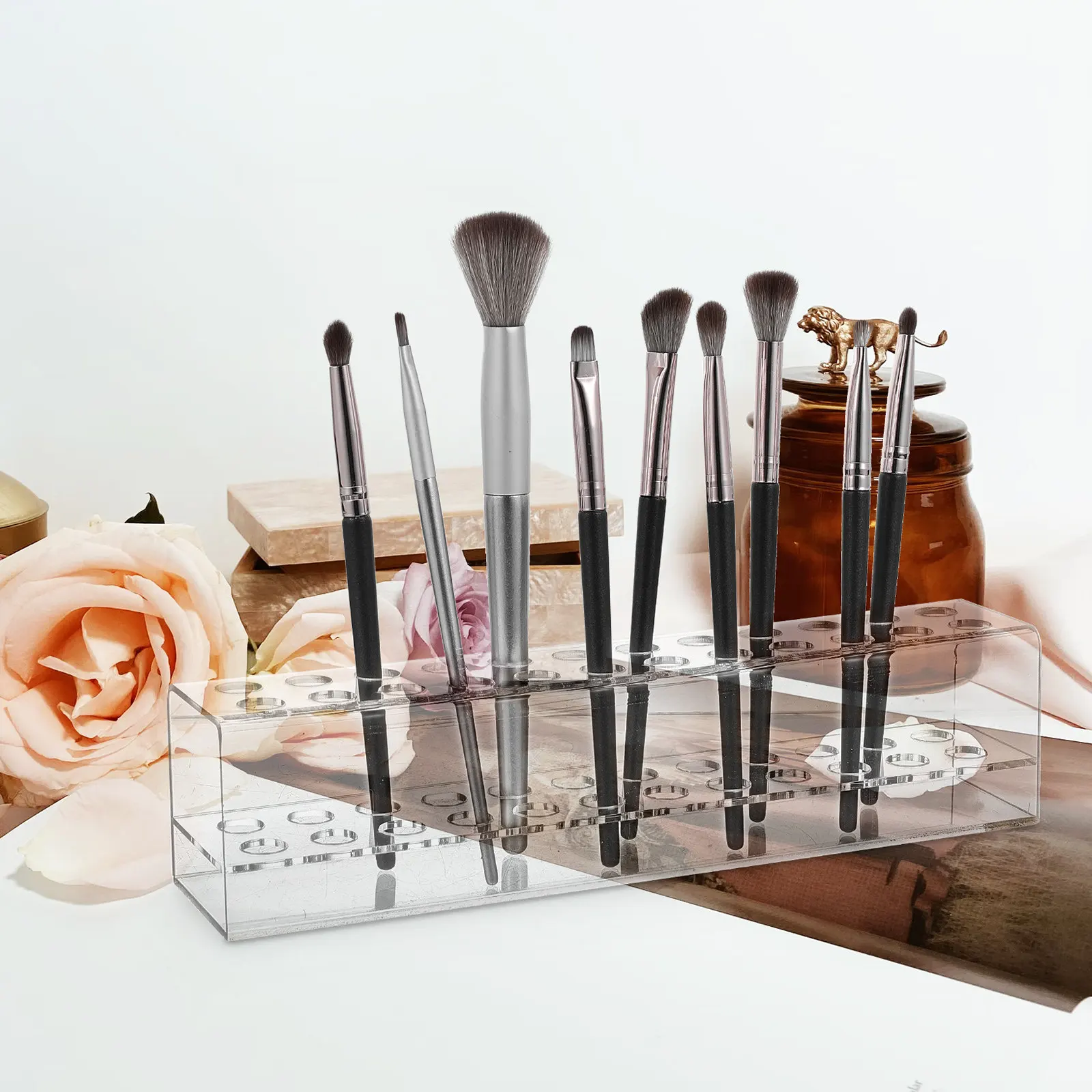Acrylic Multi-Slot Pen Holder Stationery Organizer Transparent Display Stand Makeup Brush Organizer Pen Rack Manicure