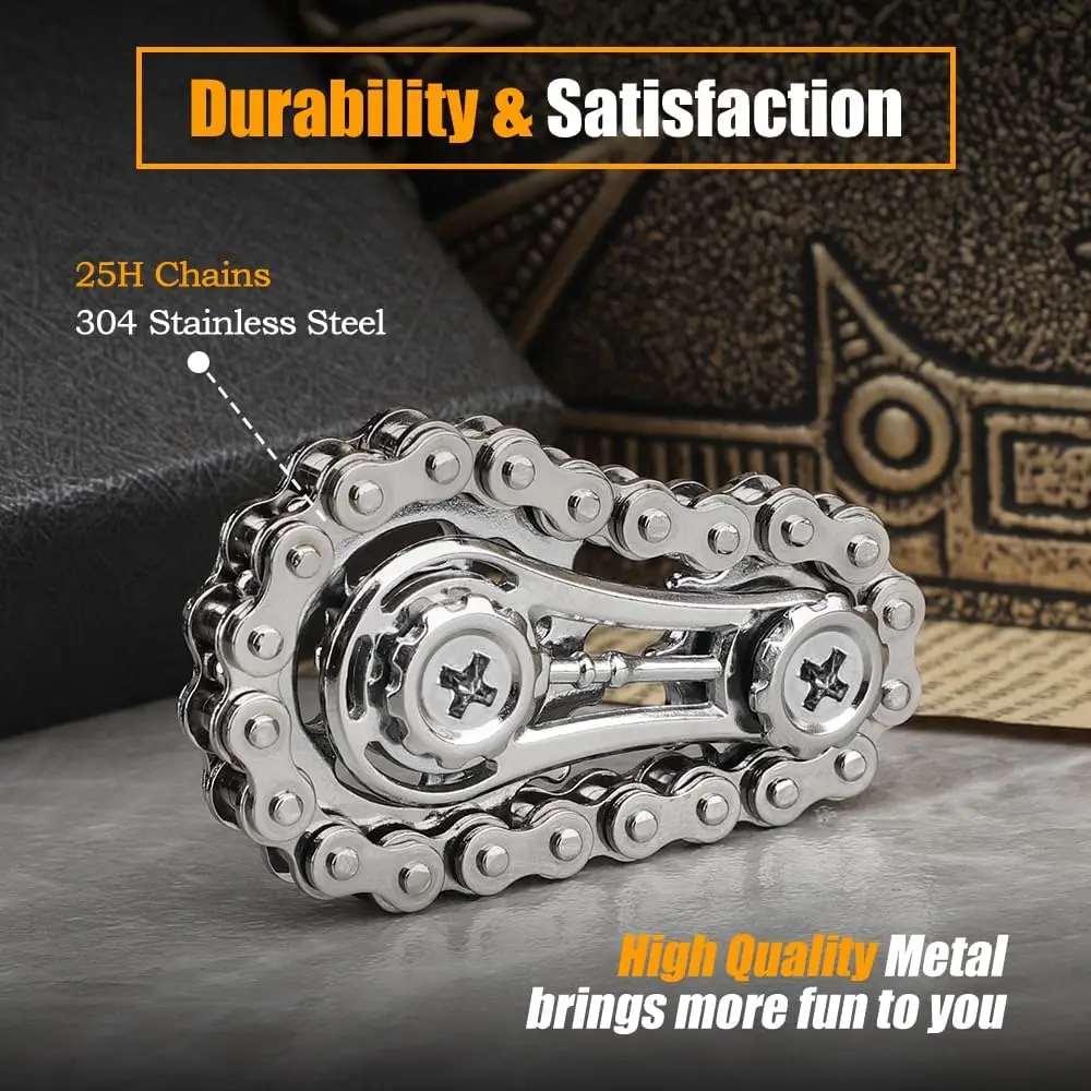 Zabawka antystresowa Cool Sprockets Fidget Chain, składany pierścień antystresowy dla dzieci i dorosłych, metalowe koła zębate z łańcucha rowerowego, kostka sensoryczna do fidgetowania.