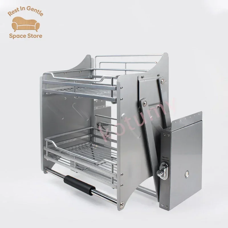 Kitchen Hanging Cabinet Lifting Pull-Down Kitchen Storage Rack Damping Buffer Elevator 4-speed Adjustment Dish&Bowl Drawer Baske