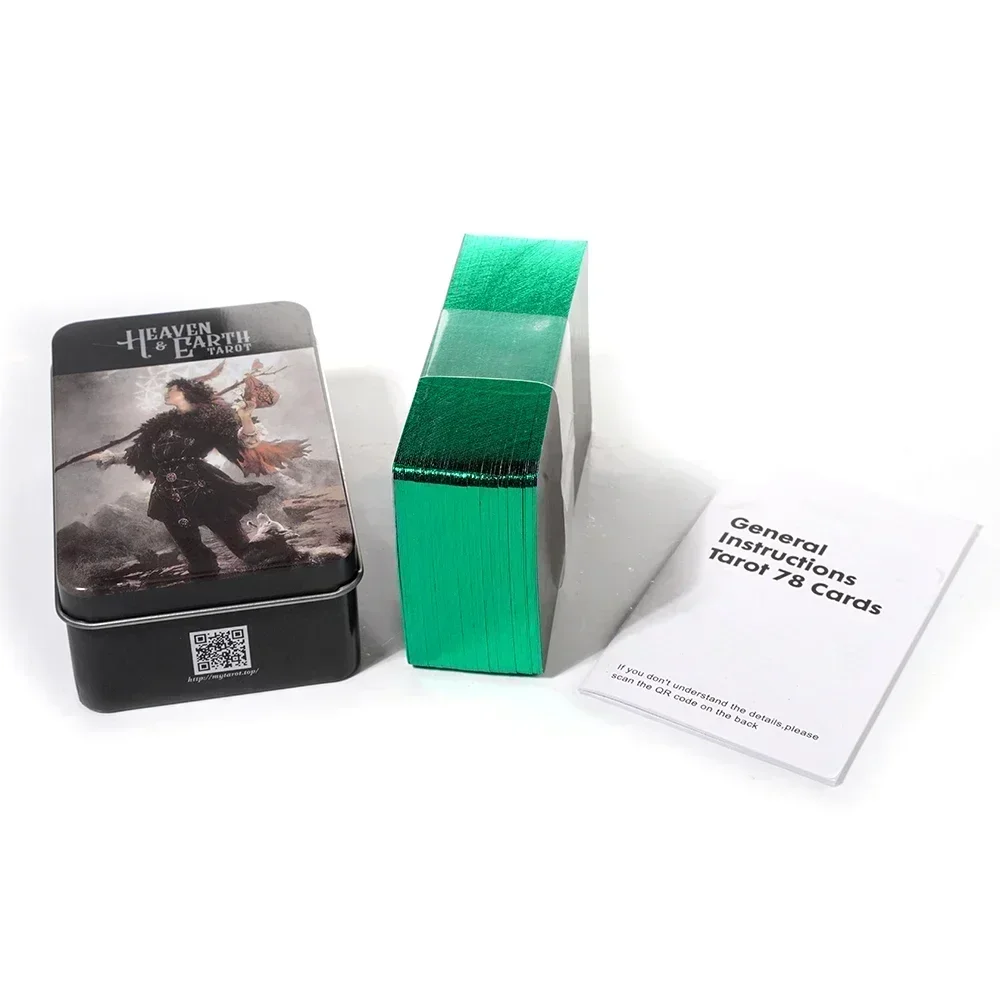 ไพ่ทาโรต์สวรรค์และโลกในกล่องโลหะคุณภาพสูง 78 ใบ ขอบปิดทอง พร้อมคู่มือกระดาษ  ตามหลักไพ่ทาโรต์ไรเดอร์แบบดั้งเดิม
