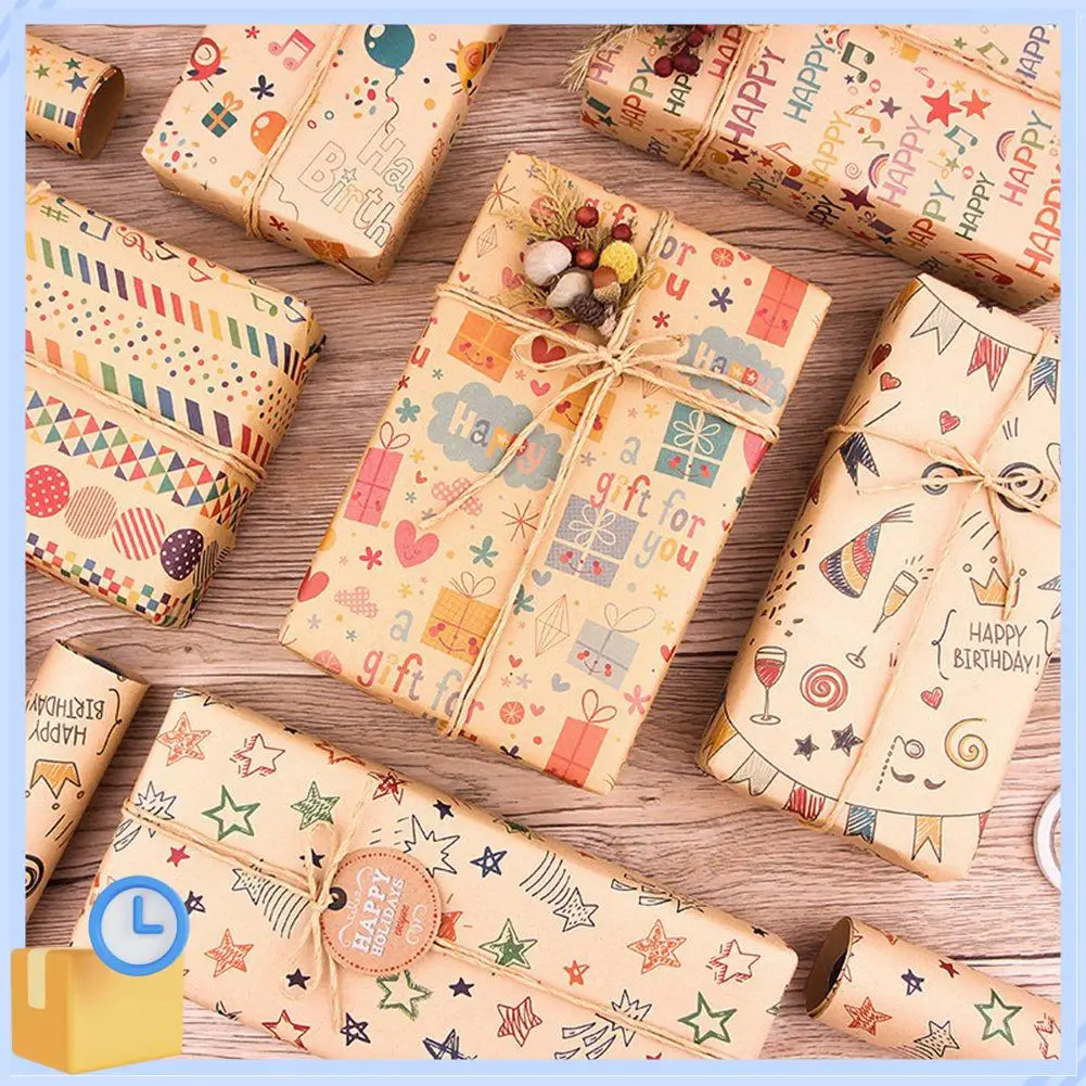 Popular 6 Pcs Wrapping Paper Sheets,Birthday Wrapping Paper Set Festival Gift Wrap Papers,Ribbon Present Gift Wrapping Paper