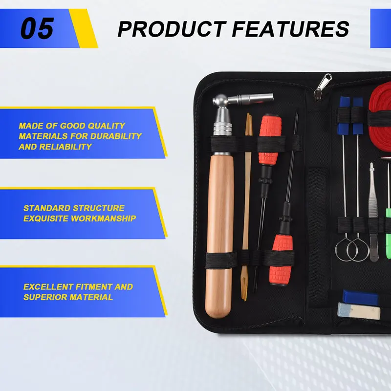 ピアノチューニングキット 16 個プロフェッショナルピアノチューナーツールセットレンチハンマーミュートフォークドライバーベルトピンセット Clipabht