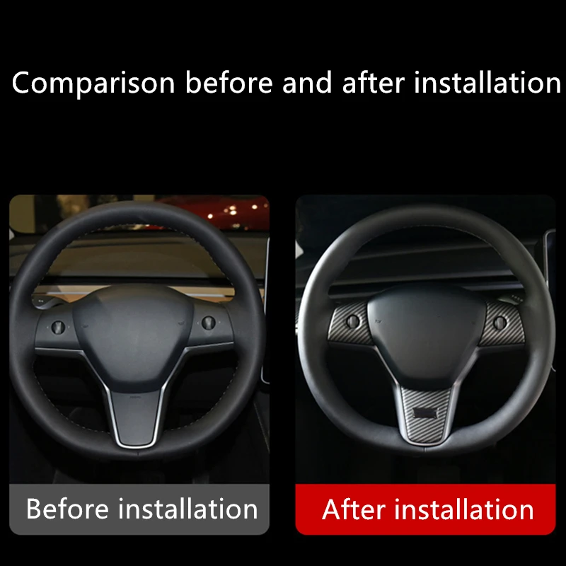 3 pz per Tesla Model 3 Y 2017-2022 Car volante decorazione patch copertura ABS opaco adesivi in fibra di carbonio accessori Auto