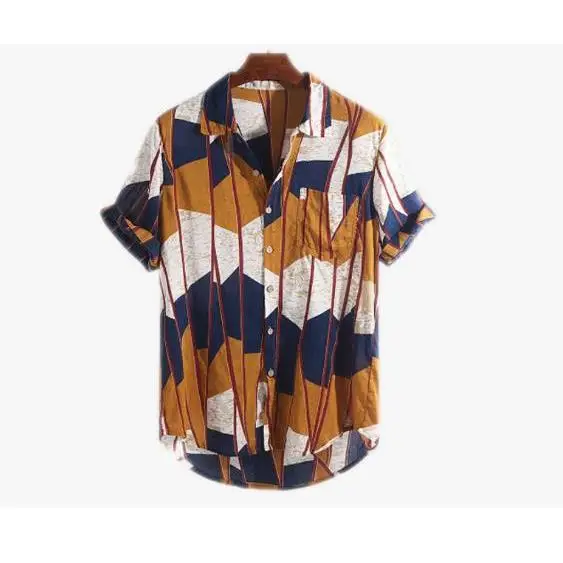 Men's Printed irt ort Front Long Ba Distred Faion Polyester Streetwear Straight Cut ort Sve Classic Fit Top