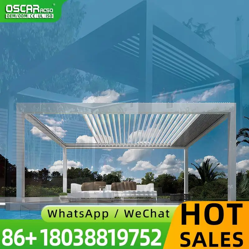 12x12 Hardtop Outdoor Remote Controlled Easy Assembled Bioclimatic Retractable Aluminium Roof Gazebo for Gardens Patios Backyard