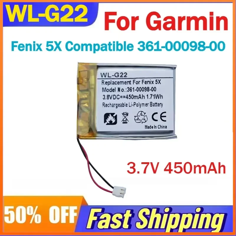 WL-G22 3.7V 450mAh Sports Watch Lithium-ion Battery for Garmin Fenix 5X Compatible 361-00098-00 Batteries