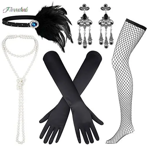 Women's Accessories Gatsby Fancy Dress Accessories Flapper 20'S Charleston Girl Costume 1920s Set Black Feather Jewellery