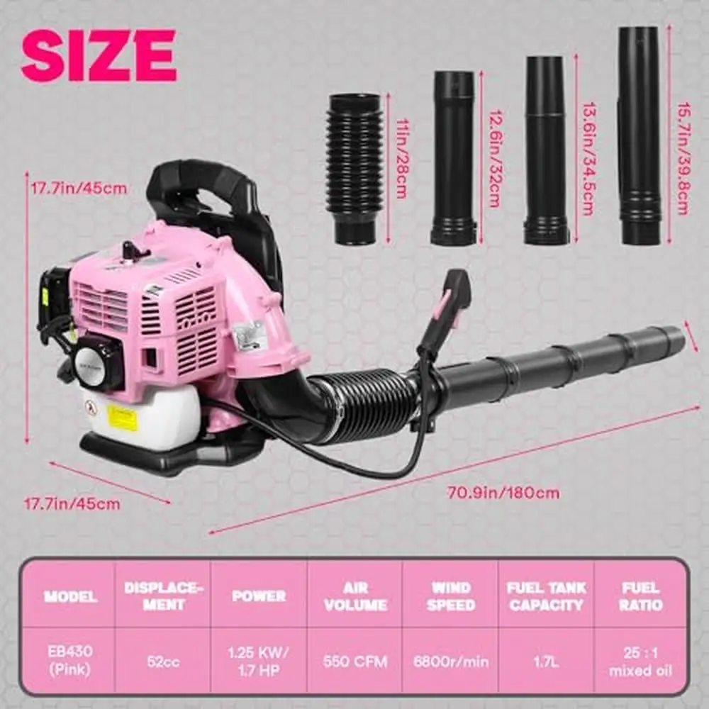 Backpack Gas Leaf Blower 52CC 2-Stroke High Strength 550 CFM Gasoline Grass Blower Kit Lightweight Long Pipe Wind Fan Yard