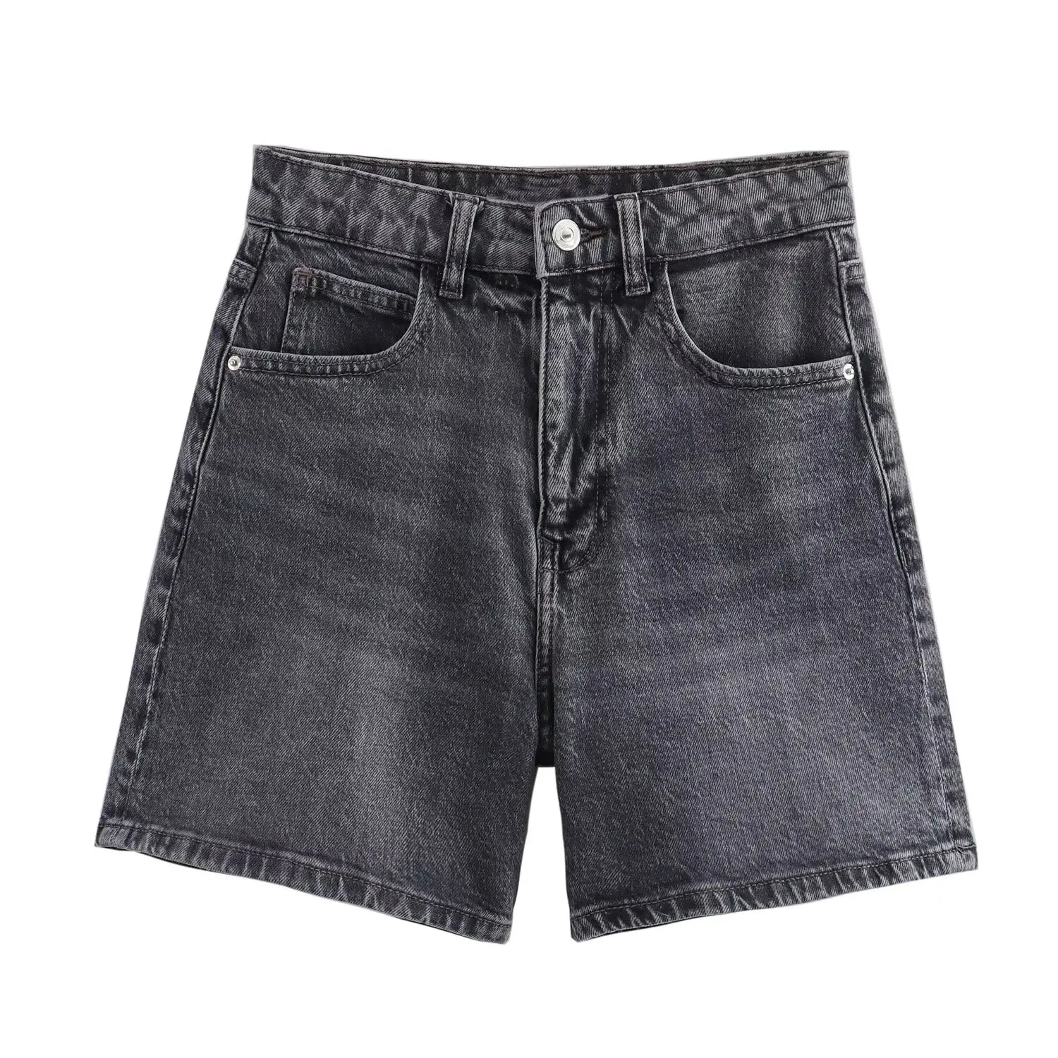 Tangada 2024 Summer Women Solid Denim Shorts High Waist Female Shorts 6X0287