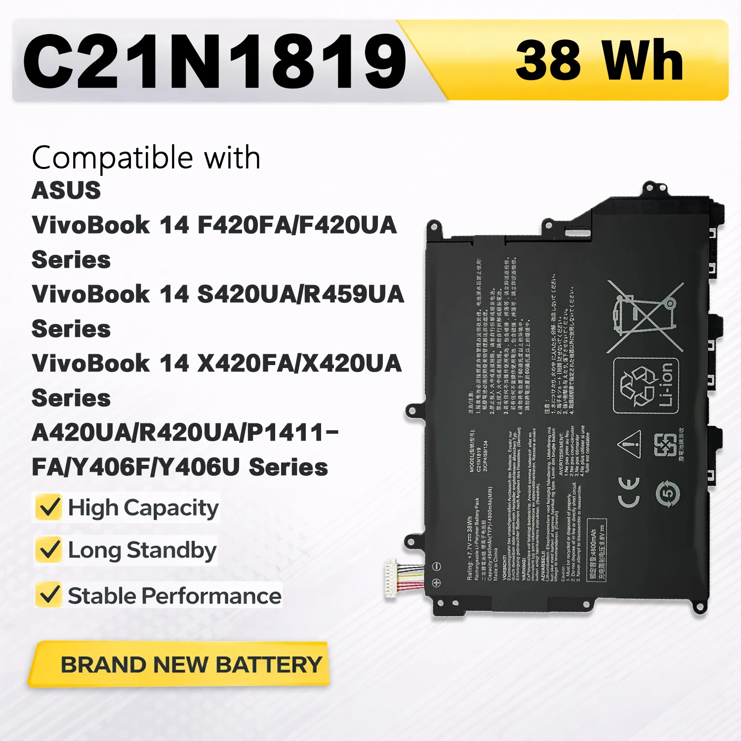 

PowerHub C21N1819 7.7V 38Wh Laptop Battery For ASUS VivoBook 14 X420U A420UA F420UA R459UA Y406F Y406U