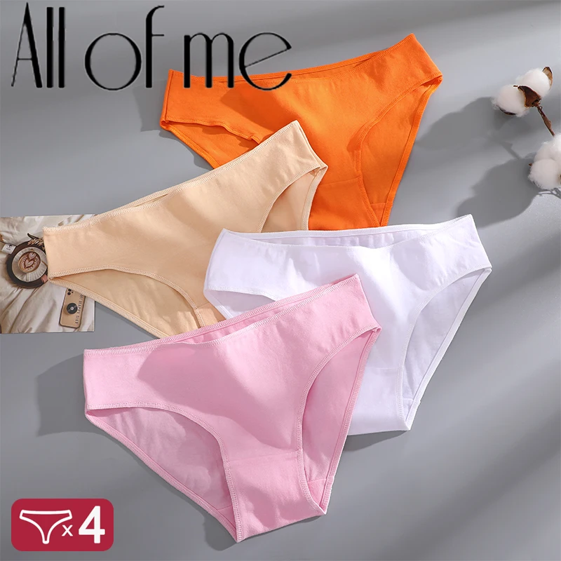 4PCS/Set Low Waist Sexy Woman Panties Cotton Briefs For Women Solid Colors Underpants Lingerie Pantys For Girls Soft Underwear