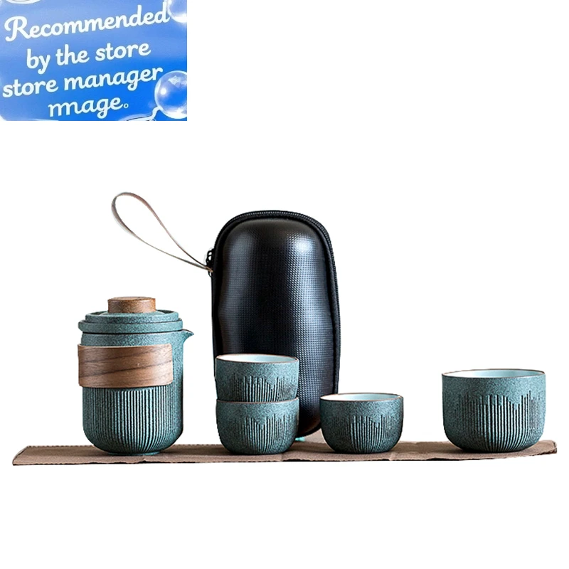 

Green Ceramic Teapot for Travel, Portable Tea Set, Drinkware