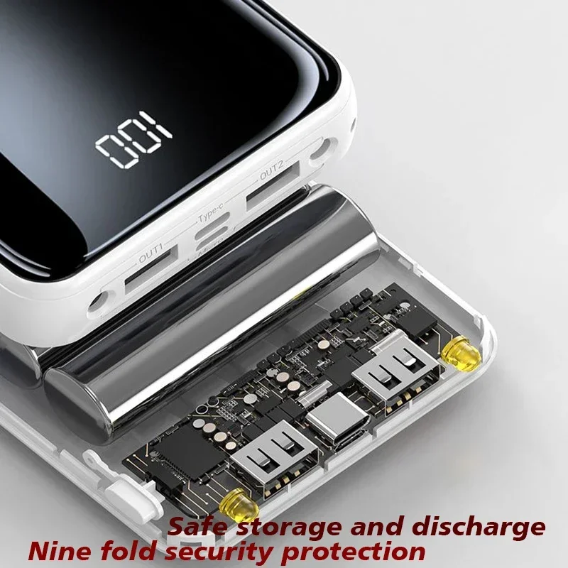 Comes with 4-wire power bank, 20000mAh, large capacity fast charging, flash charging, ultra-thin, suitable for mobile phones,