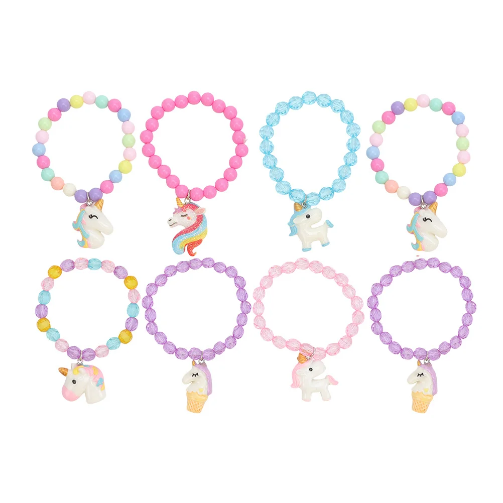 

8Pcs Colorful Acrylic Unicorn Bracelets Kids Wrist Decor Birthday Party Favors Children Beaded Bracelet Kids Wrist Decor