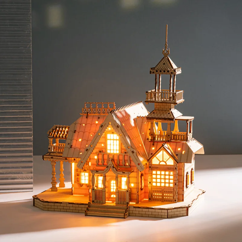 

3D деревянный пазл-конструктор «Вилла» / «Королевский замок» с подсветкой, сборная модель для детей и взрослых, набор для творчества, украшение для стола, подарок на день рождения