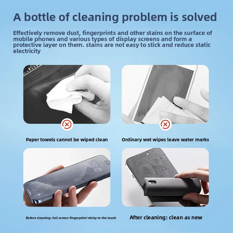 2 in 1 Spray Cleaner Wipe for Phone Screen Tablet Car Touchscreen Cleaning Kit with Microfiber Cloth Safe Effective view 2