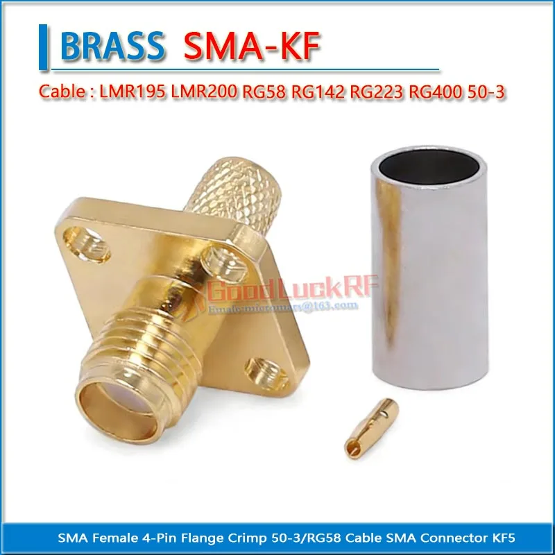 SMA Female 4  hole Flange Crimp Cable Connector 50-3/LMR195 LMR200 RG58 RG142 RG223 RG400 Compatible with KF5