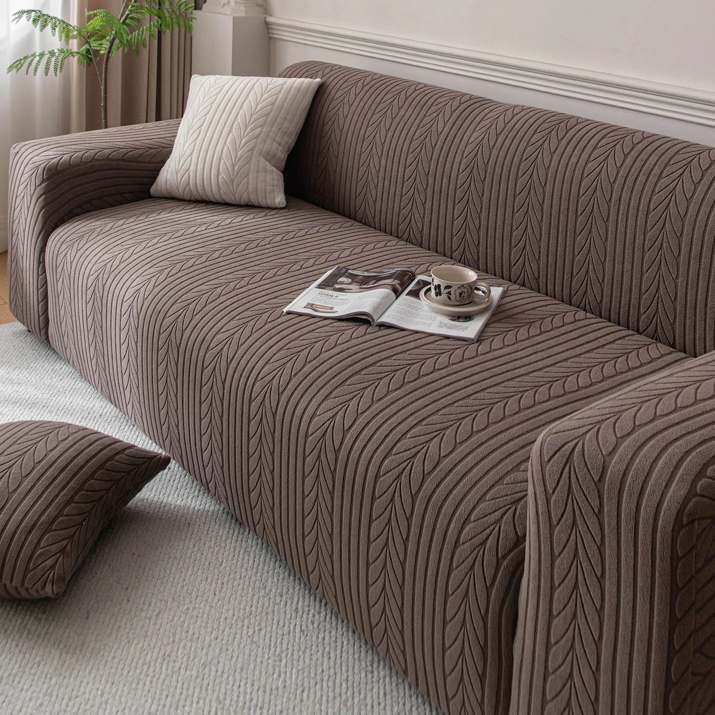 New Seasonal All-Purpose Fully Enclosed Dust Cover for Living Room Sofa with Jacquard Elastic Thickening and Fleece Home Decor