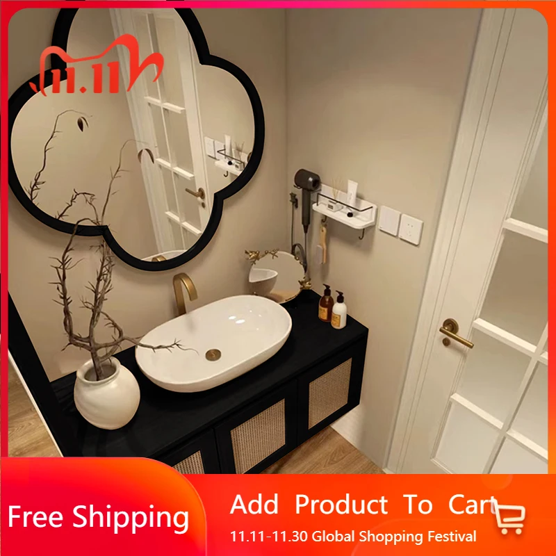 

Wash Top Black Oak Bathroom Cabinet Combination Face Wash Basin Cabinet Mirror Portable Banheiro Armario Bathroom Furniture