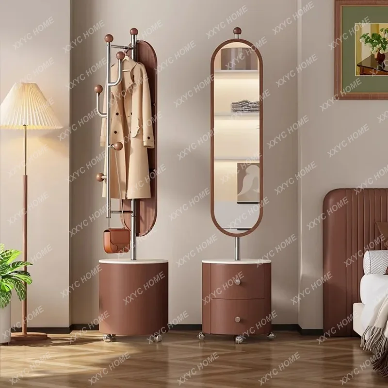 XXSolid wood full-body mirror hanging hanger integrated full-length mirror coat rack  bedroom entrance rotatable fitting mirr