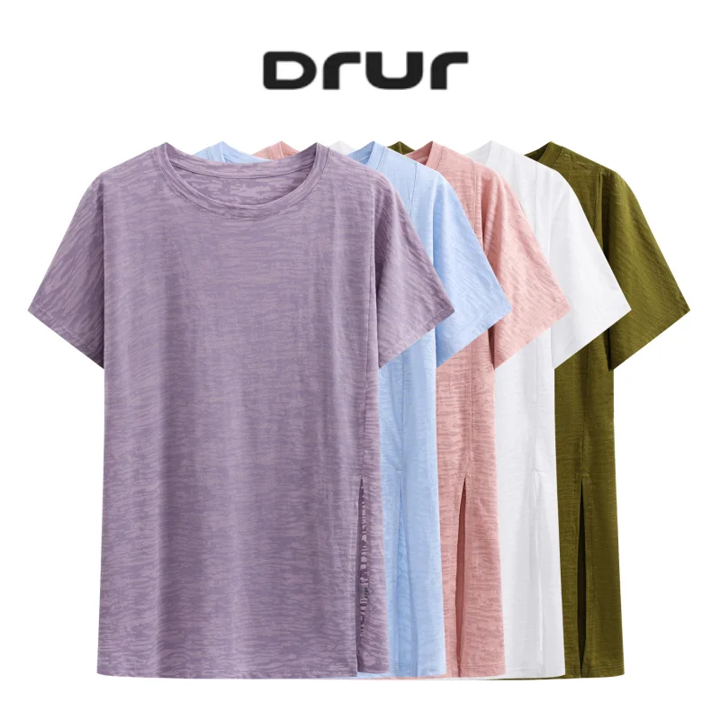 DRUR Women's Wrap Yoga Shirts With High Spilt and Thin Loose Ballet Pilates Blouse For Ladies Front Tie Cross Wrap Workout Tops