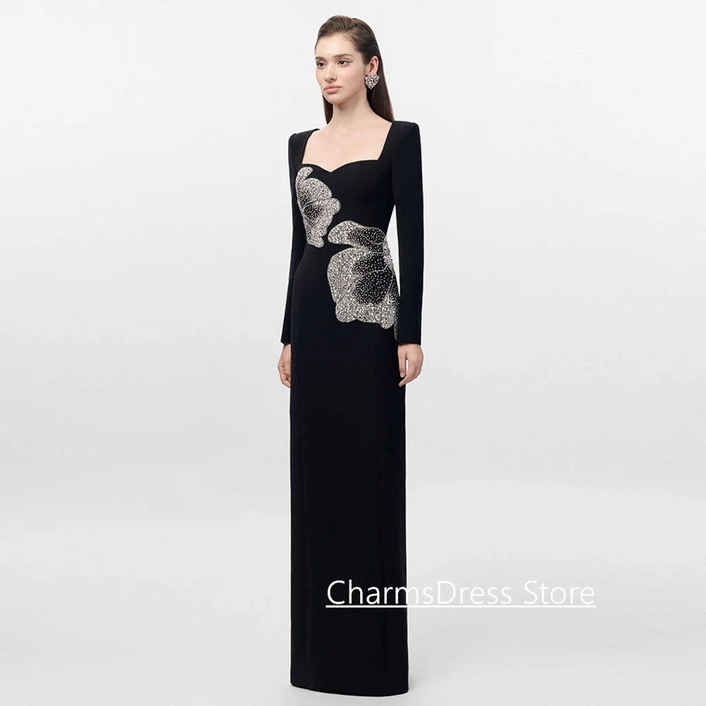 Robe de soirée personnalisée, manches longues, chérie, perles, cristaux, droite, arabie saoudite, robe de bal, robes de soirée dansantes