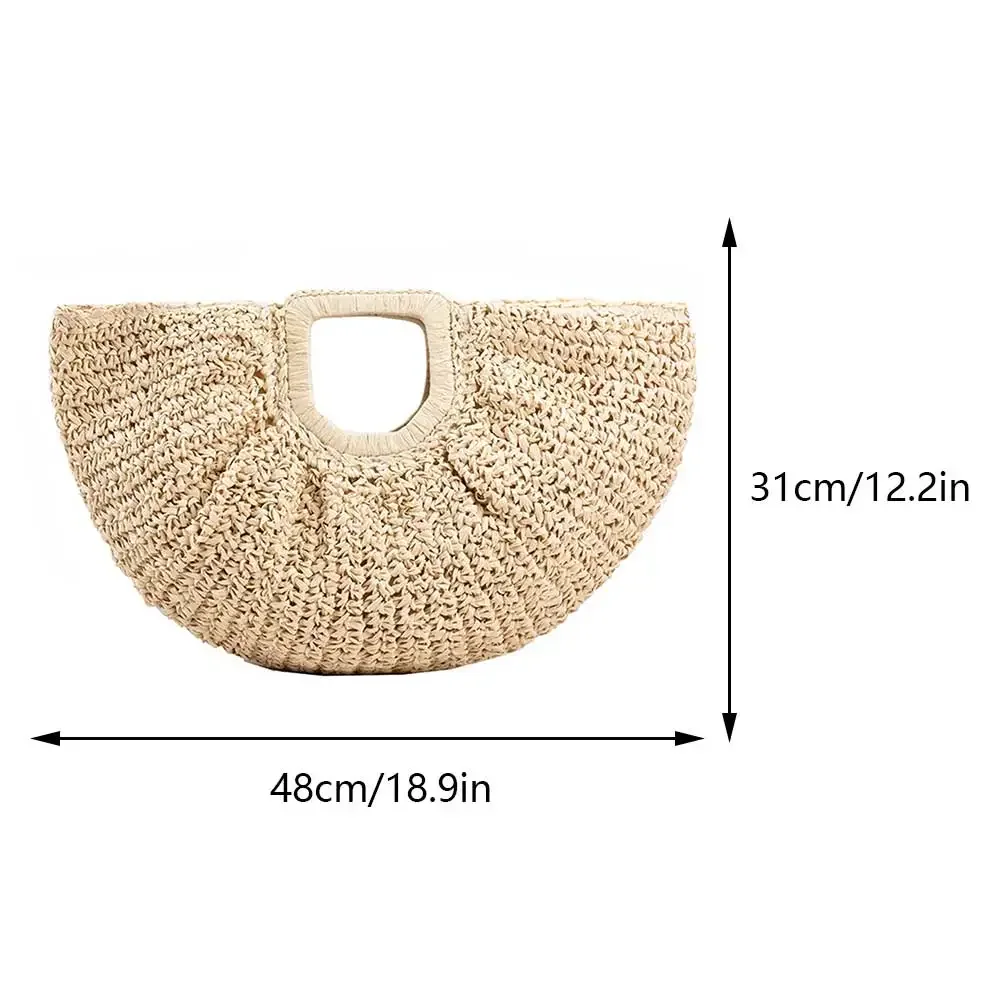 Summer Woven Beach Bags for Women Ladies Straw Bag Raffia Crochet Clutch Bag Boho Rattan Moon shaped Top Handle Handbags Tote