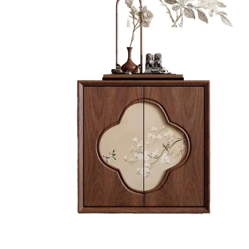 

New Chinese style all-solid wood storage card door cabinet stacked storage combined cabinet in black walnut entrance cabinet