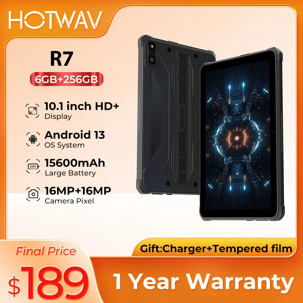 Hotav R7 Tablet PC Versi Global, Tablet PC 10.1 ''HD + 15600mAh 12GB(6 + 6) 256GB Pad OTG pengisian daya mundur 2024 Tablet Android 13 Widevine L1