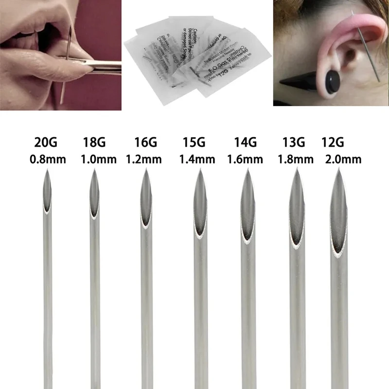 100 aiguilles de perçage jetables en acier 316 pour nombril, téton, oreille, nez, lèvres, kit de fournitures de tatouage et de bijoux de piercing corporel 1