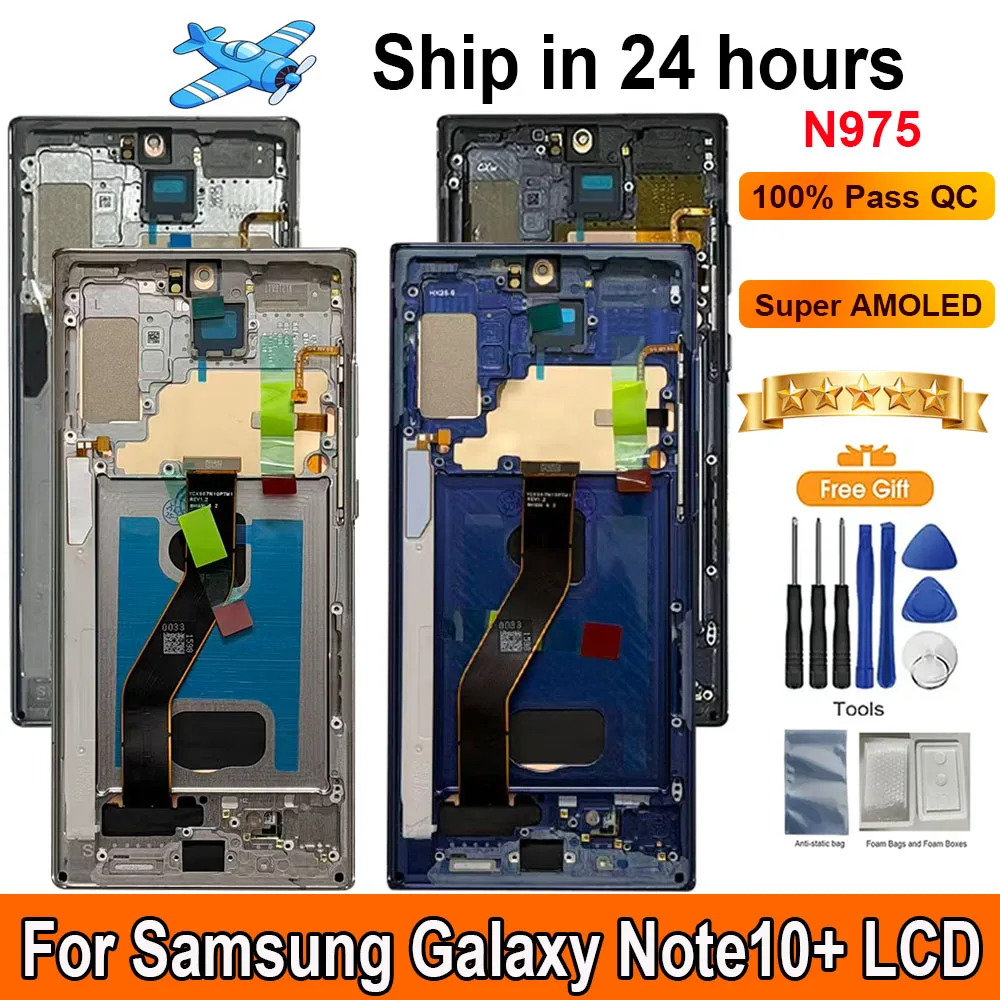 AMOLED For Samsung Galaxy Note10+ N975F LCD Display Touch With Frame Support S Pen Fingerprints for Samsung Note 10 Plus Screen