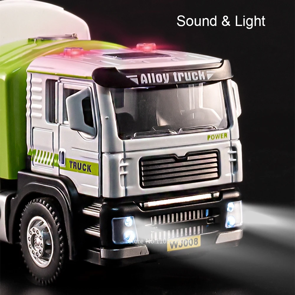 Camion d'assainissement de balayeuse électrique en alliage 1:50, modèle en alliage moulé sous pression, jouet de voiture, son et lumière, porte ouverte, jouet éducatif pour enfants
