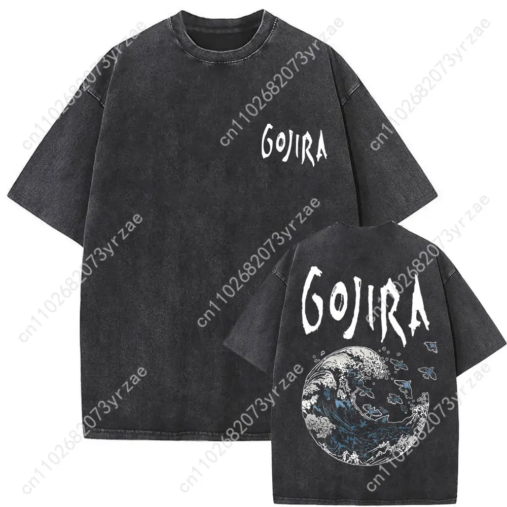 Bande Gojira rétro lavage T-shirt homme femme haute qualité Vintage T-shirt coton manches courtes mode T-shirt doux dessus respirants