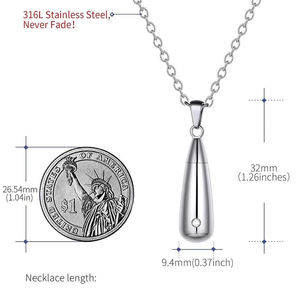 Urnen-Halskette für Asche, für Damen und Herren, tropfenförmiger Gedenk-Anhänger, Ascheschmuck – Detail 2