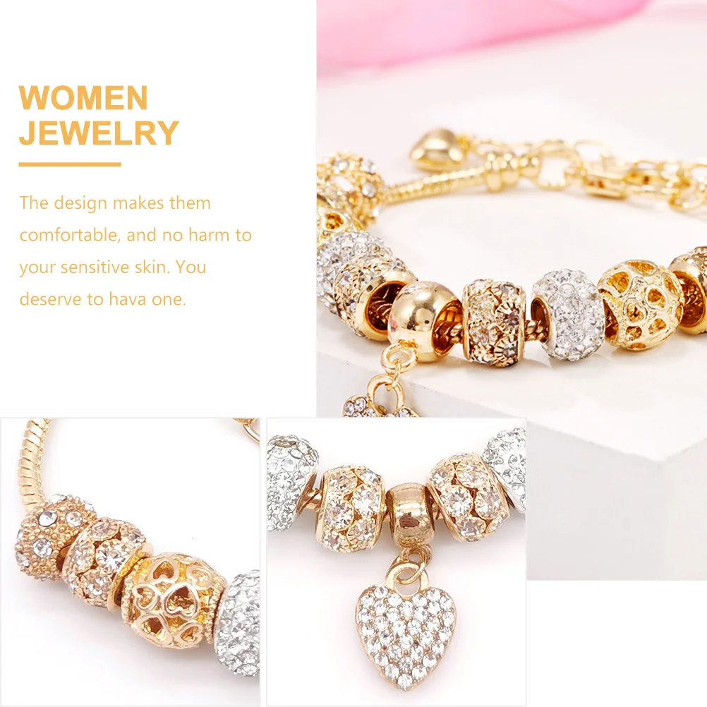 

Heart Shaped Pendant Bracelet Rhinestone Hand Chain Wrist Jewelry Elastic Cuff Women Trendy Daily Accessories Travel Office