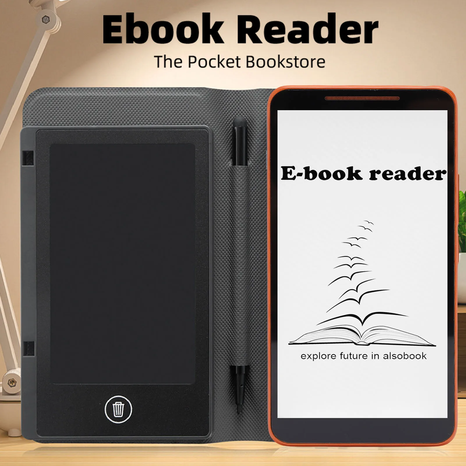 E Book Reader Electronic Book Reader 5.7 Inch WiFi Bluetooth Video and Music Player with Writing Pad Protective Case for Travel