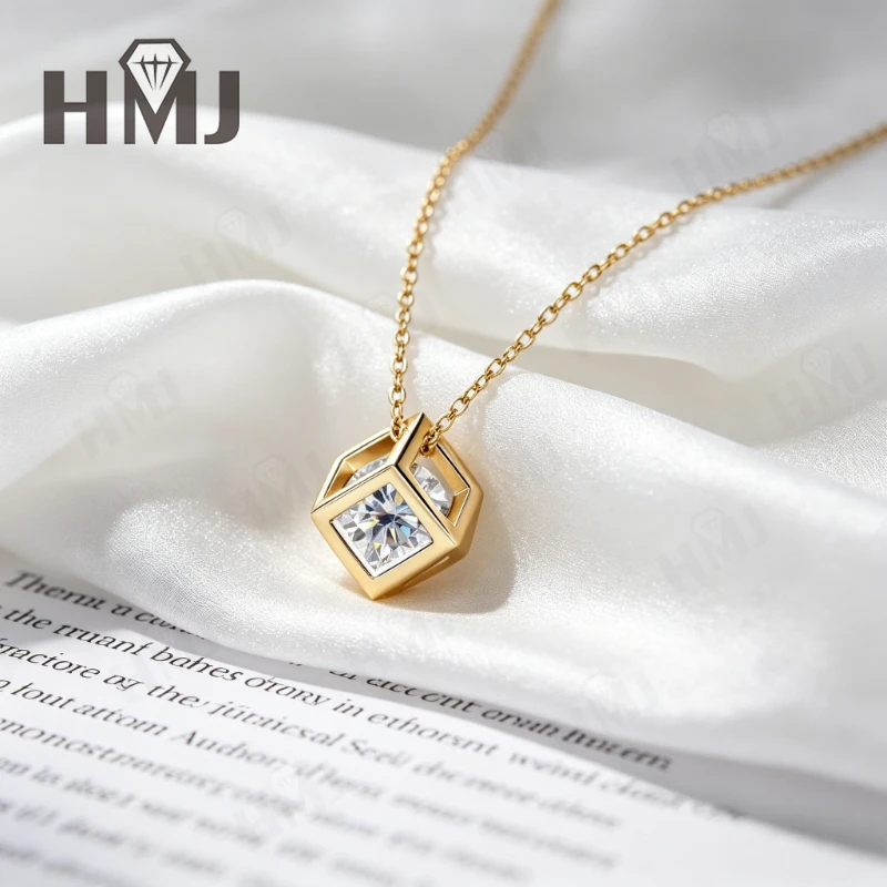 Einzigartiger Diamantförmiger 0,5ct/1ct Moissanit-Anhänger Halskette 925 Sterling Silber D-Farbe Party Statement Feiner Schmuck Geschenk für Sie – Detail 9