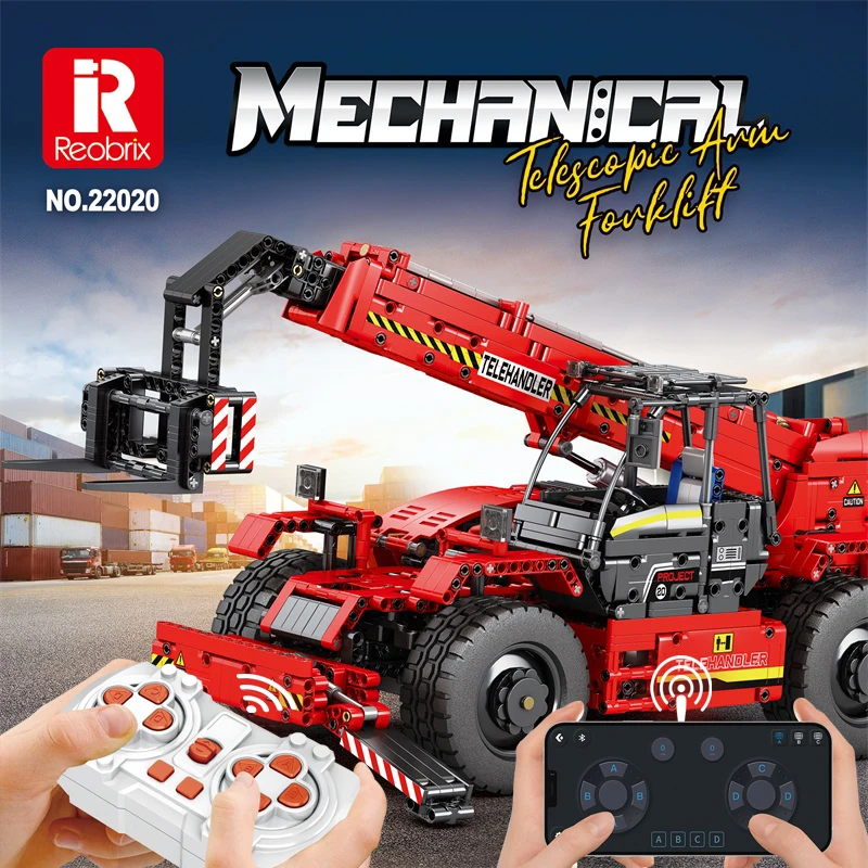 City Engineering Telescopic Forklift Blocks 2096PCS Remote Control Vehicle Model RC Truck Bricks Creative DIY Toy Gift for Teens