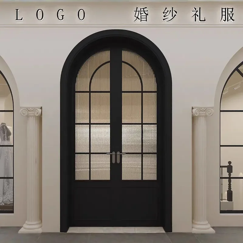 Retro Arched Double Open Aluminum Alloy Door with Glass Casement Design for Entrance