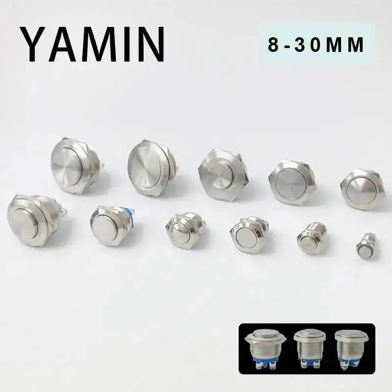 8/10/12/16/19/22/30mm Momentary Reset / Lock Latching Metal Push Button Switch Waterproof Screw Pin Welding Foot