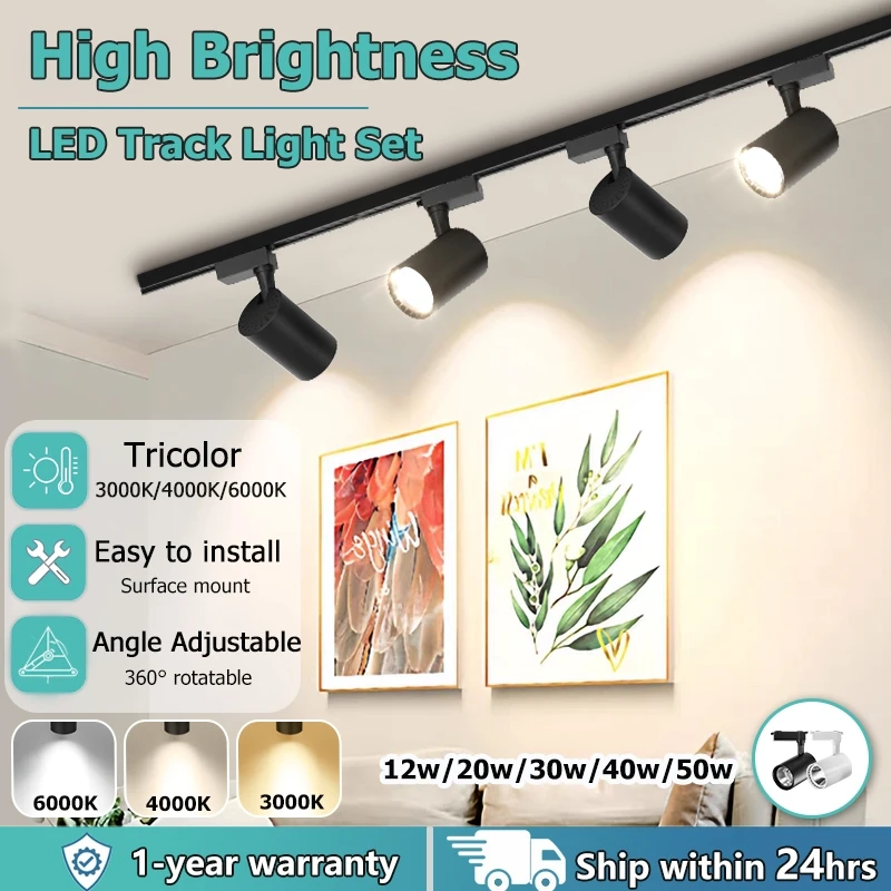 220V Led Track Light Adjustable Spot Rail Lamp 20/30/40/50W Spotlight Track Lamp indoor Lighting Fixture for Store Kitchen Decor