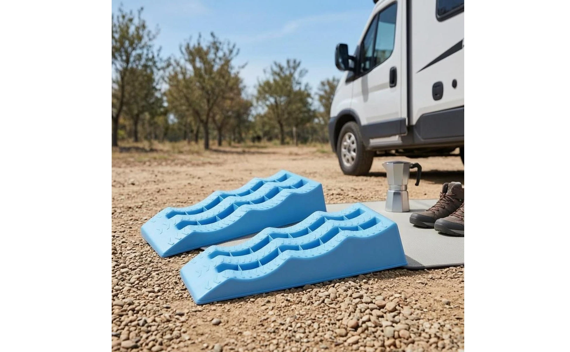 2 Pieces RV Wheel Chock Ramp High Strength PP Recreational Vehicle Tire Leveling Ramp RV Leveling Block Stable Parking Vehicle