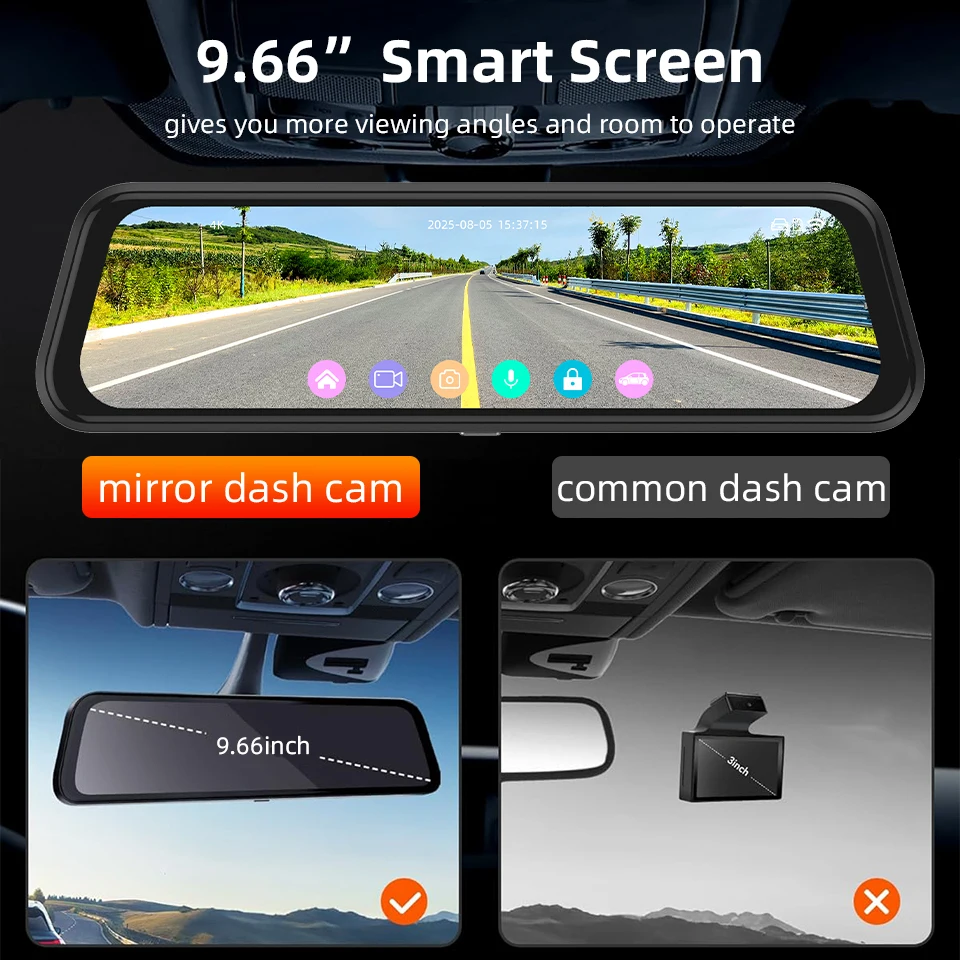4K+2.5K Touch Screen Rearview Mirror Optional Dual Driving Recorder WiFi GPS Dashcam WDR Night Vision Cars 24 Parking Monitors view 5