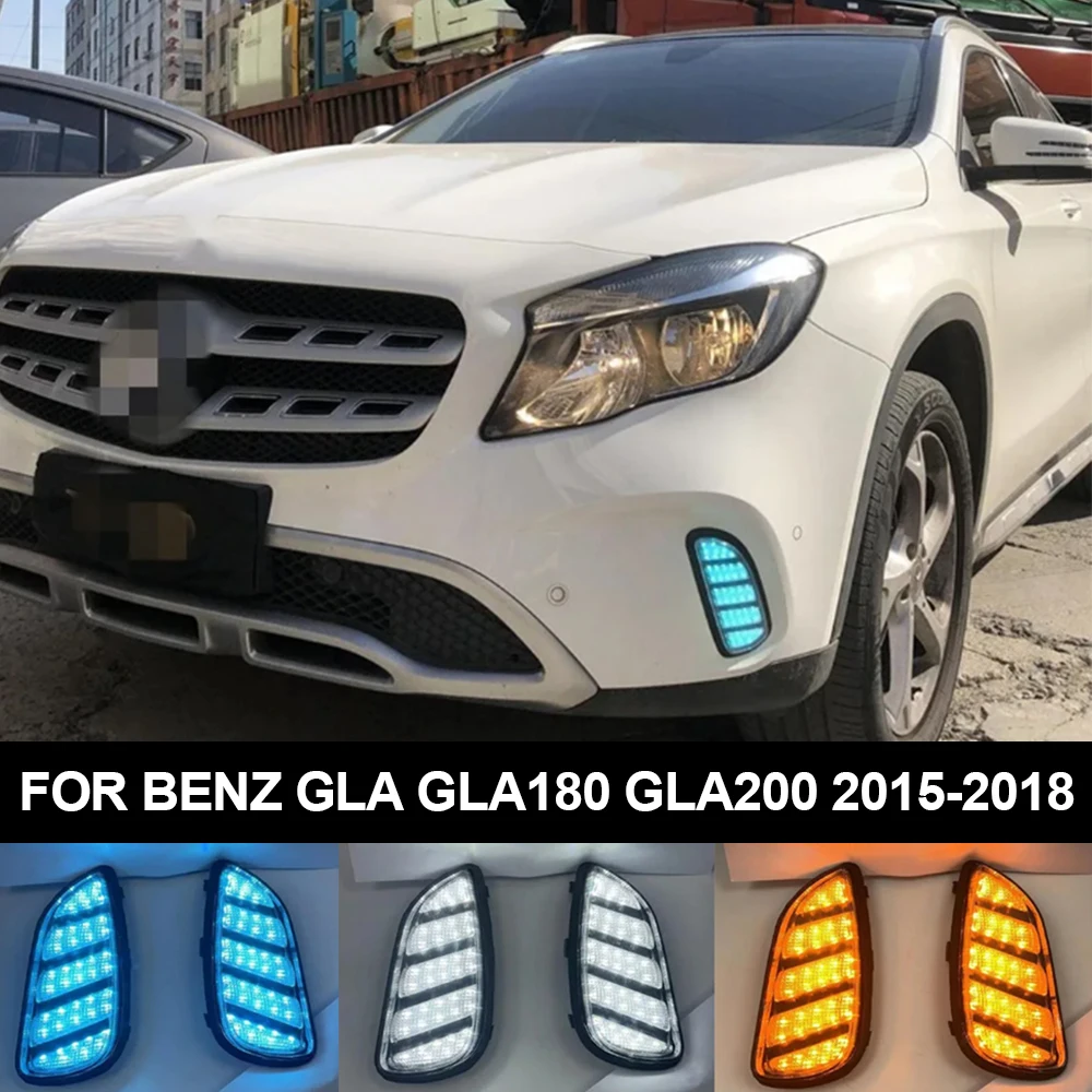 Auto Lamp Led DRL Fog Lights Flashing Yellow White Blue Car Accessories For Mercedes Benz GLA GLA180 GLA200 2015 2016 2017 2018