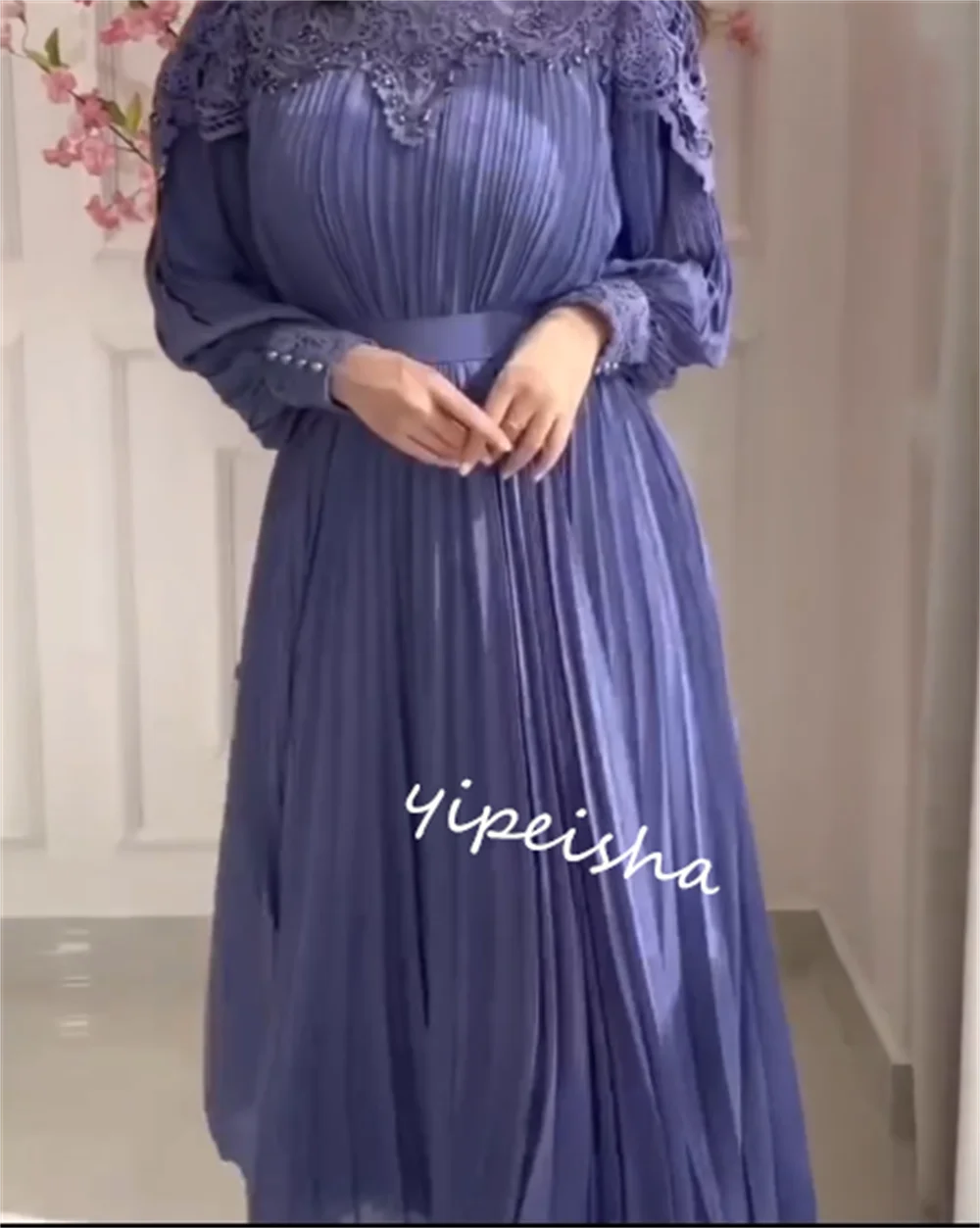 Robe de Rhde soirée en jersey d'Arabie saoudite, appliques froncées, robe de fiançailles A-ligne, bijou sur mesure, robes mi-longues pour occasions